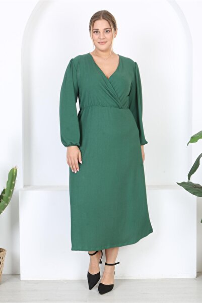 Mooi XXL Γυναικείο σμαραγδένιο πράσινο φόρεμα με διπλό στήθος με μπαλόνι μανίκι μάξι μήκους