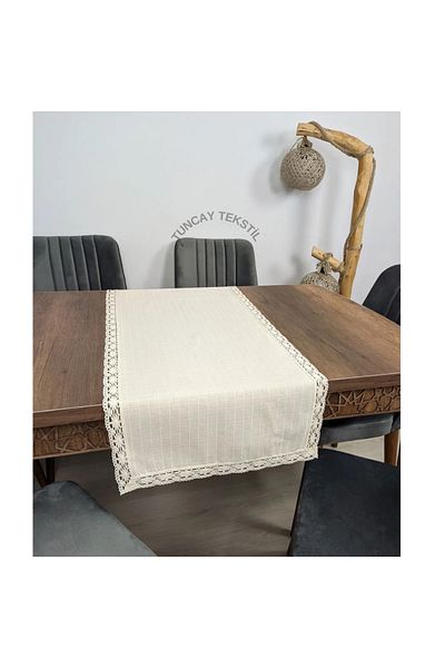 TUNCAY TEKSTİL Kopenaki Lacy Runner - Ranir Cotton Linen Buldan Work Fireplace Table Rectangular Table Top Cover