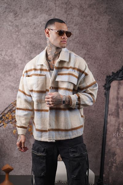 Butik ТРЕНД WE Унисекс риза от кашмир Lumberjack с голям размер и джобове