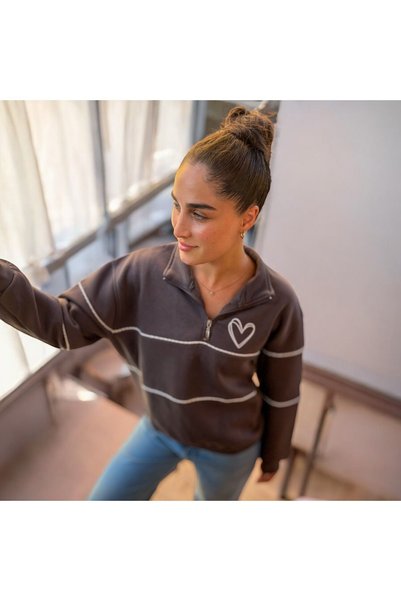 satya Satin Tie Heart Printed Gray Sweatshirt