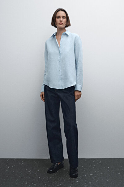 Massimo Dutti Dökümlü %100 keten gömlek