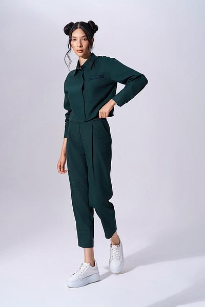 Naar High Waist Long Green Women's Trousers - Belt Detailed, Naar91217-Original