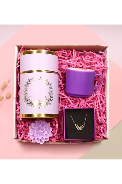 Genel Markalar Mor Kutulu Seccade & Kupa Bardak & Kelebek Kolye & Dekoratif M...