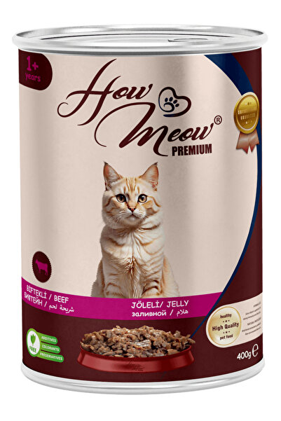 how&meow 12 Adet Jöleli Parça Etli Yetişkin Kedi Yaş Maması Biftekli 400 gram