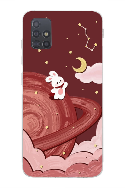 moonset Samsung Galaxy A51 Uyumlu Sevimli Tavşan Tasarımlı Baskılı Şeffaf Tel...