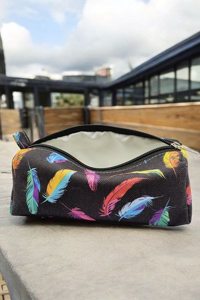 FİYPER Colorful Feather Pattern Pencil Case Makeup Bag
