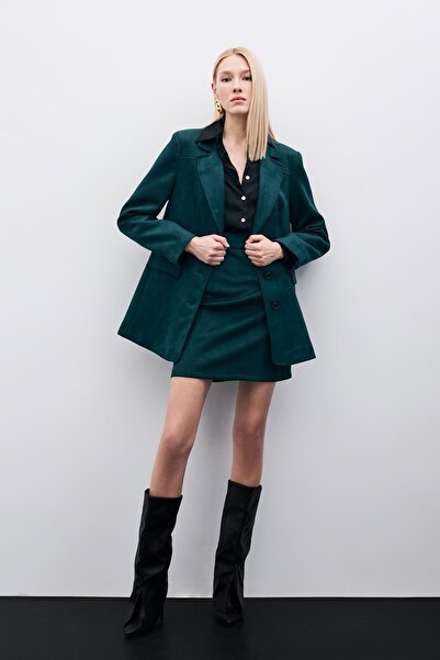 Sateen Kısa Süet Etek - Zümrüt