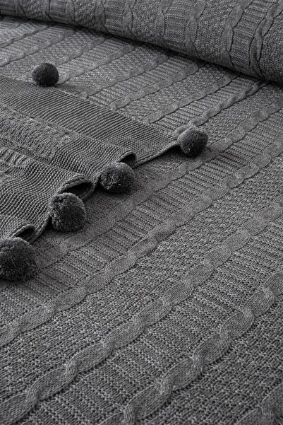 Sevim Knitwear Knitted Embroidered Double Blanket Set - Dowry 4 Piece Bedding Set - Tivoli Rosetta - Gray