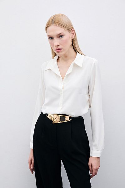 Sateen Cămașă clasică uni - Ecru