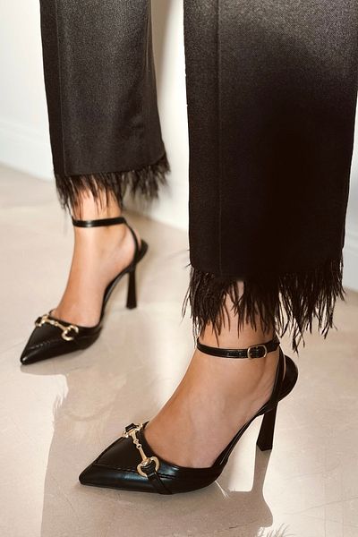 POLKA STORE Venus Pointed Toe Back Open Stiletto Strap Evening Dress Heeled Women's Shoes