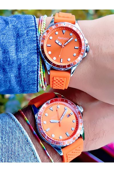 Ferrucci FERRUCCİ SILICONE CORD CALENDAR LOVER COUPLE WRISTWATCH+LUCK BRACELET WITH GIFT