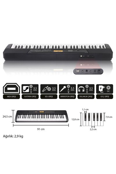 JWIN JTK-3600 61 Tuş Hassasiyetli 5 Oktav Org - Siyah