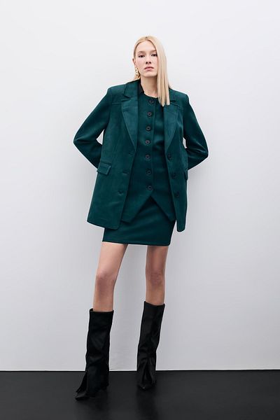 Sateen Short Suede Skirt - Emerald