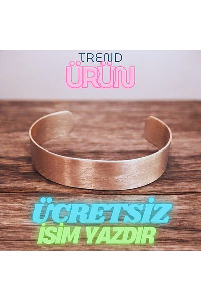 yerlikaya bakır 15mm Wide Straight Bracelet - Pure Copper, Free Name or Prayer Writing