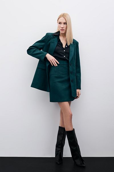 Sateen Short Suede Skirt - Emerald