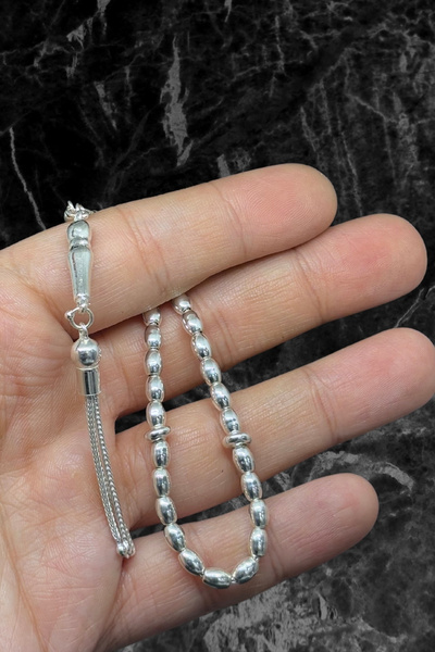 oya silver مسبحة فضية بيضاوية عادية بدون نمط