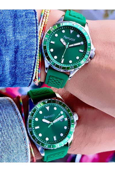 Ferrucci FERRUCCİ SILICONE CORD CALENDAR LOVER COUPLE WRISTWATCH+LUCK BRACELET WITH GIFT