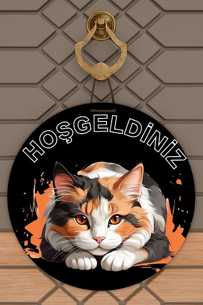Rugmood Μοντέρνο Στολίδι Πόρτας Μαύρο Δάπεδο Welcome Cat Στολίδι εξωτερικής πόρτας