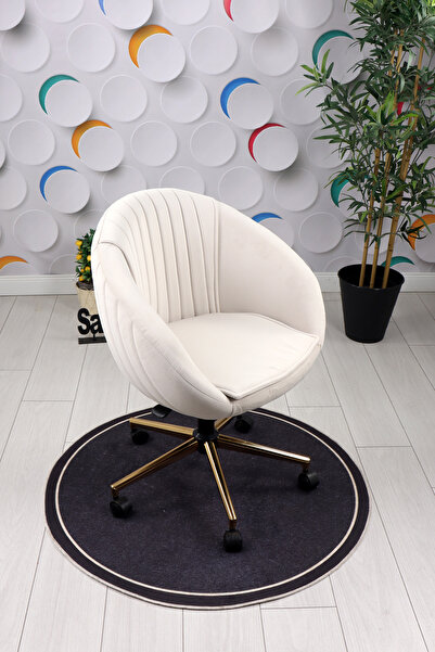 SandalyeDeposu İstiridye Gold Ayaklı Çalışma Koltuğu(Krem Kumaş)