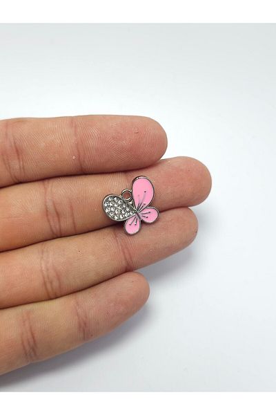 Yüksel Boncuk Butterfly Model Pink Color Metal Plated Hobby Jewelry Intermediate Material (1 Pack 5 Pcs)
