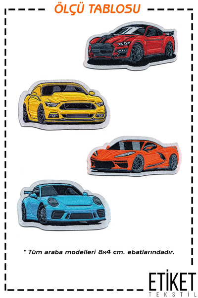 ATMACA TUHAFİYE Πολύχρωμο υφαντό σετ κορδονιών - Σιδερώματος, Patch Patch, Μοντέλο αυτοκινήτων (4 ΤΕΜ)