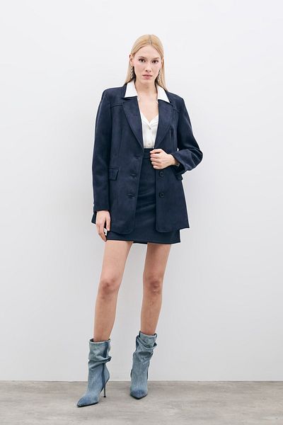 Sateen Fusta scurtă din piele intoarsa - bleumarin