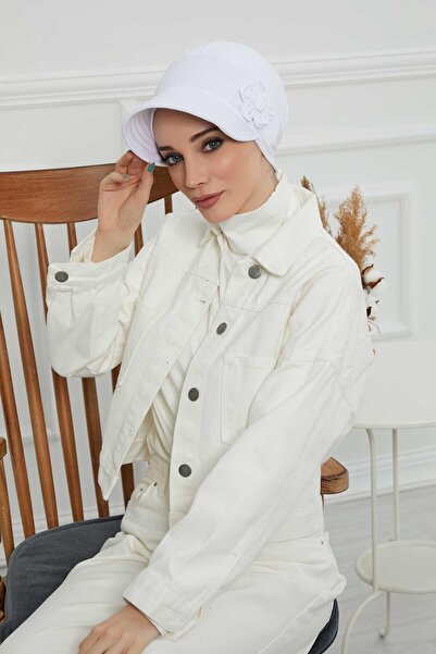 Aisha's Design Καπέλο με αξεσουάρ λουλουδιών και προσωπίδα, B-72, Λευκό