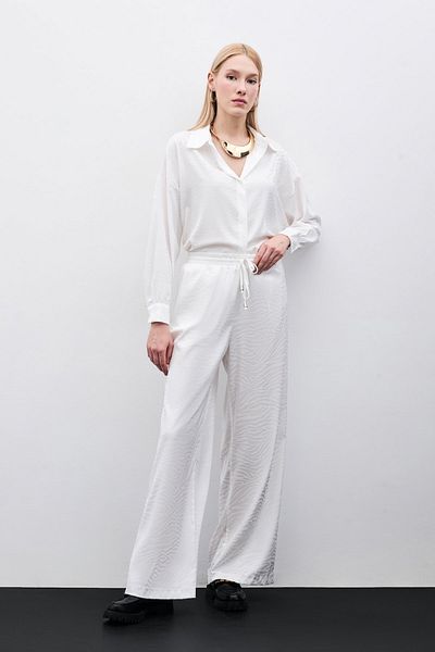 Sateen EKRU Zebra Patterned Loose Trousers