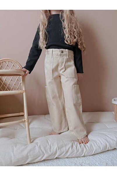 YİGİT BUTİK Yigit Butik Kargo Cepli Kız Çocuk Jeans Pantolon