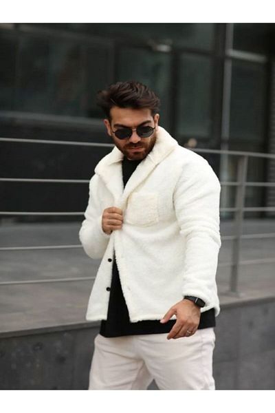 Gameyal Unisex White Plush Fleece Cardigan
