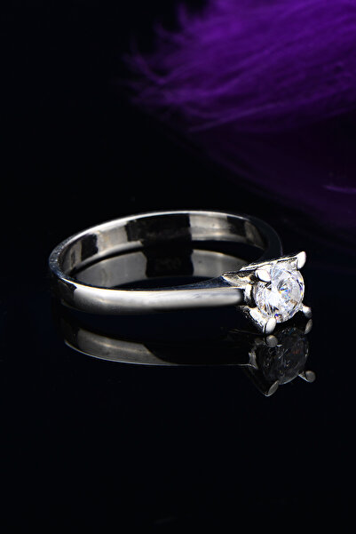 KAR DİAMOND Gümüş 0.30 Carat Orijinal Mozanit Pırlanta Tek Taş Yüzük - Sertifikalı Işıklı Kutu