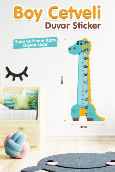 t tuğset etiket Dinazor Temalı Boy Ölçer Boy Ölçme Cetveli Çocuk Odası Duvar ...
