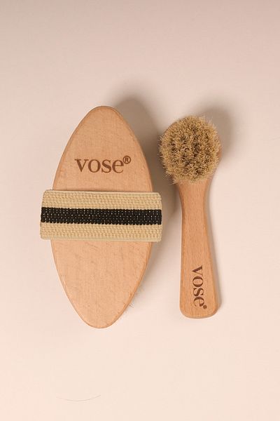 Vose Set of 2 Natural Horsehair Cellulite (Lotus) + Face Brush