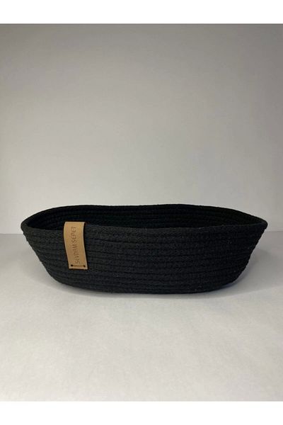 Sevdam Sepet Small Size Black Bread Basket, Decorative Basket, Cotton Basket, Wicker Basket, Rope Basket