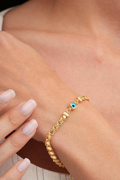 Sümer Telkari Gümüş Altın Kaplama Göz Nazar Boncuklu Zincir Bileklik 4559