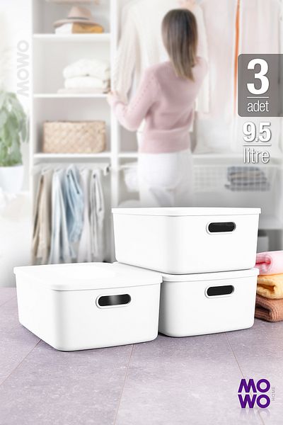 Mowo Home 9.5 Lt Retro Box - White, Multi-Purpose, Box with Lid, Storage Box, Organizer