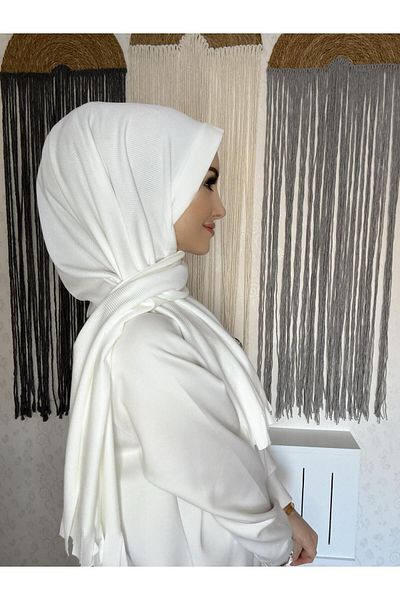 OykumBone White Pleated Ready-Made Shawl