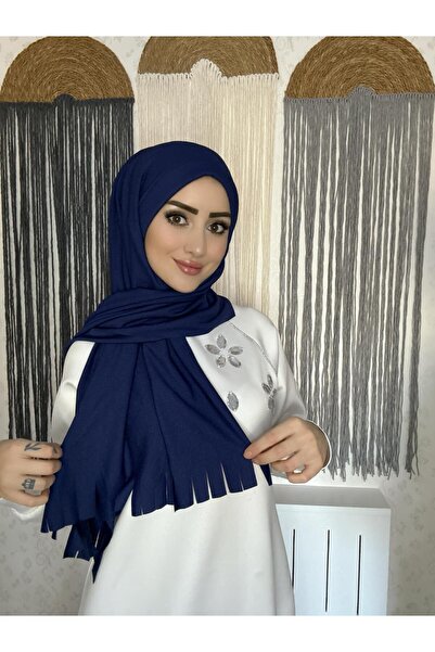 OykumBone Lacivert Pliseli Hazır Geçirmeli Şal