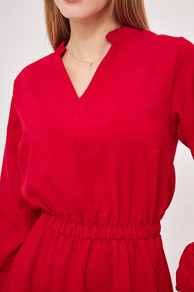 armonika Red Velvet - V-Neck and Elastic Waist Flared Dress Arm-25K 001049
