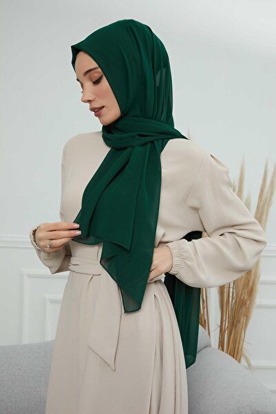 Aisha's Design Ορθογώνιο κλασικό σάλι από σιφόν, CTS-1, σκούρο πράσινο