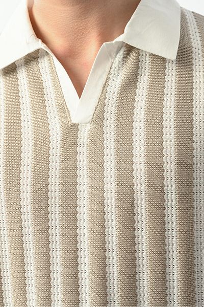 İLKCET MODA Ανδρικό μπλουζάκι Oversize με ριγέ V λαιμόκοψη