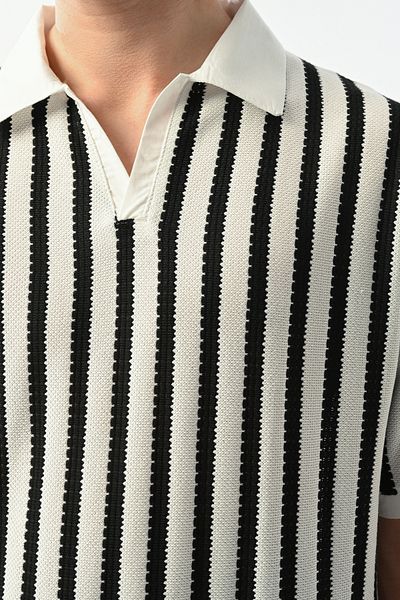 İLKCET MODA Ανδρικό μπλουζάκι Oversize με ριγέ V λαιμόκοψη