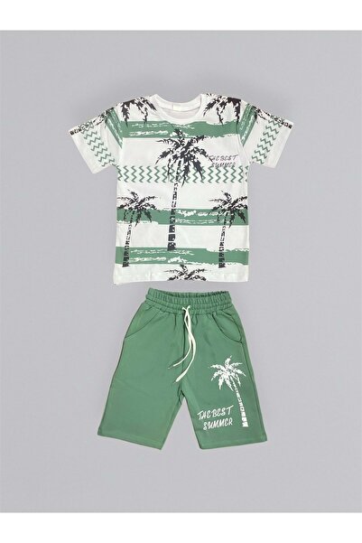 Mnk Baby&Kids Printed Boy's T-Shirt and Shorts Set M00715 Dark Green