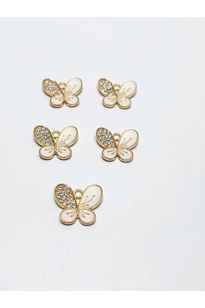 Yüksel Boncuk Butterfly Model Cream Color Gold Plated Hobby Jewelry Intermediate Material (1 Pack 5 Pcs)
