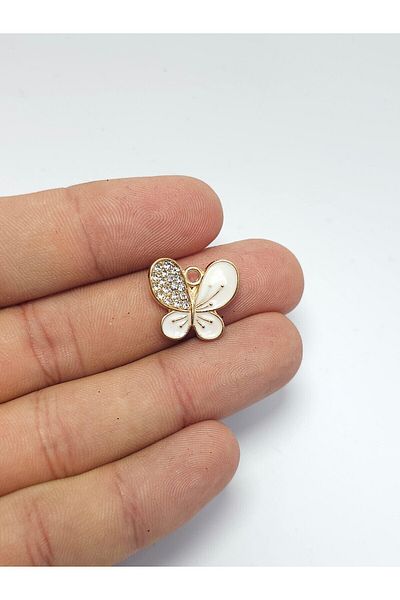 Yüksel Boncuk Butterfly Model Cream Color Gold Plated Hobby Jewelry Intermediate Material (1 Pack 5 Pcs)