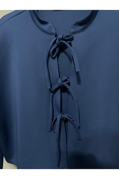 ANKA BOUTIQUE Navy Blue Scuba Lace-Up Skirt Suit