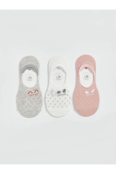 LC Waikiki Lcw Dream Gray Patterned Women's Ballerina Socks 3 Pack