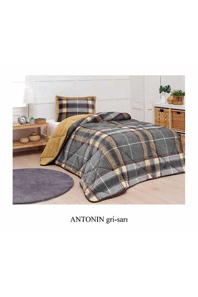 Merinos Comforter Single Duvet Set Checkered Dark Gray-Yellow 220X240