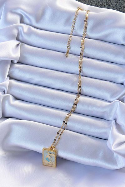 NEZADE STORE 316L Steel Chain Gold Color Blue Enamel Tarot Necklace - Lisinya