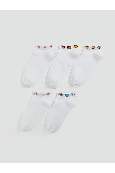 LC Waikiki Lcw Dream White Printed Women's Booties Socks 5 Pack